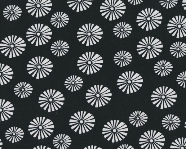 Leinenstoff mit Baumwolle MORI STYLE, Stempelblüten, schwarz-gebrochenes weiß