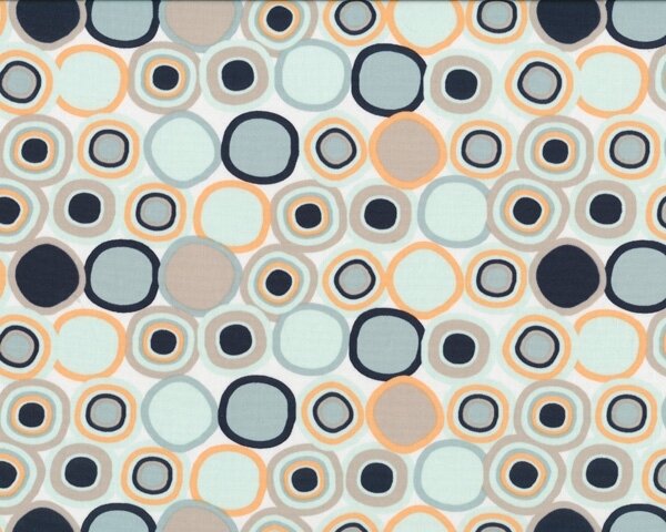 Feiner Popeline-Patchworkstoff INDIAN SUMMER, große Ringe, helles mintgrün-marineblau