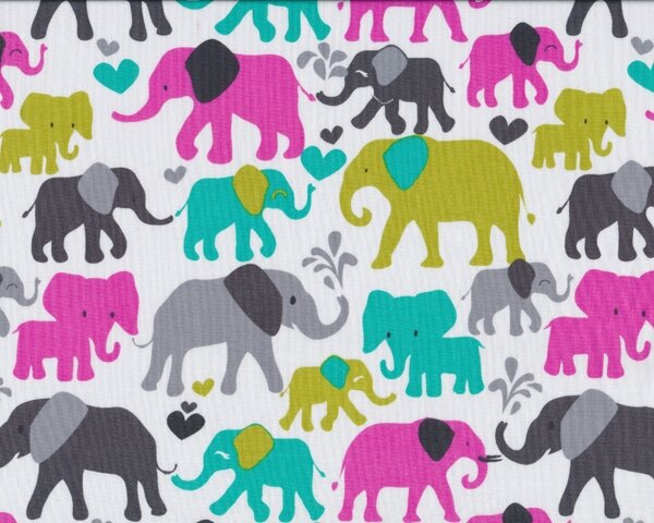Patchworkstoff ELEPHANT WALK, Elefanten, pink-grau