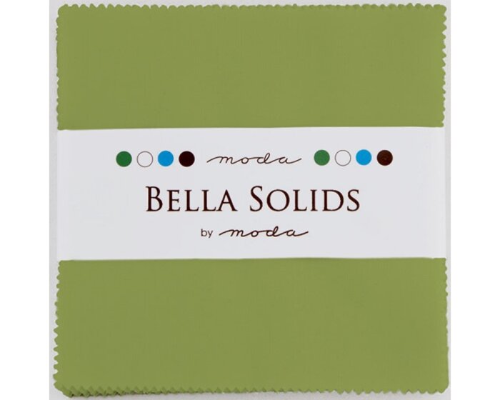 Precuts Charm Pack BELLA SOLIDS, 12,5 x 12,5 cm, 42 Quadrate, gedecktes limette, Moda Fabrics