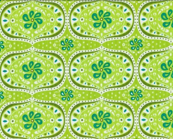 Patchworkstoff FOLKLORE, Wirbel-Blüten-Ornament, hellgrün, Moda Fabrics