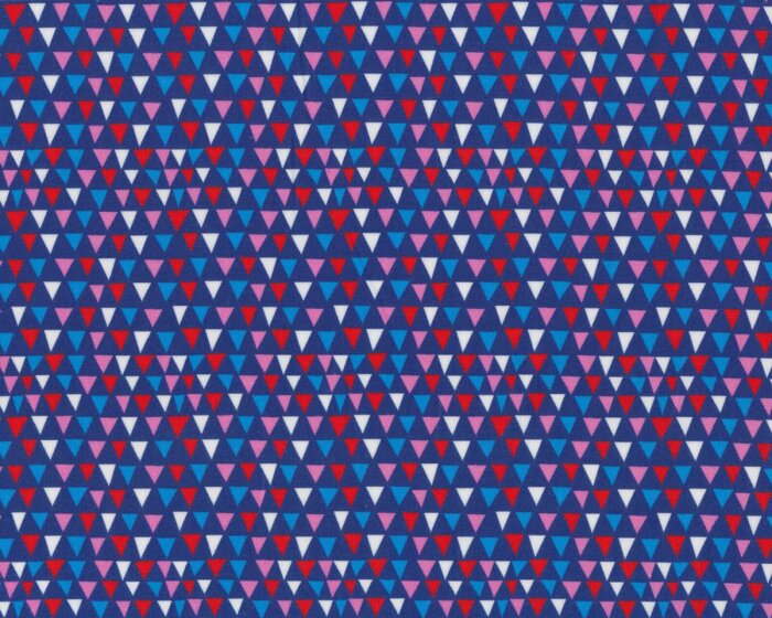 Glatter Baumwollstoff OCEAN TRIANGLE, kleine Dreiecke, dunkelblau-rot
