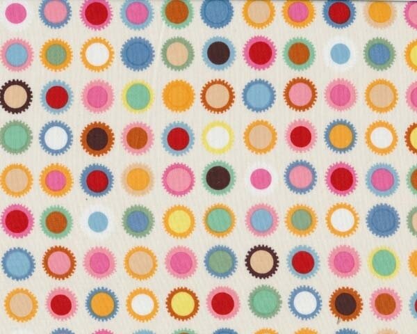Patchworkstoff "La Di Dot" mit Zahnrad-Kreisen, creme-pink-taubenblau-orange