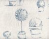 Englischer Leinen-Dekostoff Clarke & Clarke TOPIARY, Buchsbäume, wollweiß-taubenblau