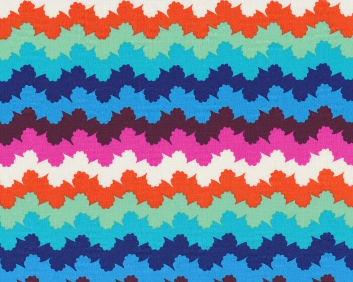 Patchworkstoff VIOLETTE ORGANIC, Blatt-Wellen-Streifen, pink-dunkelblau