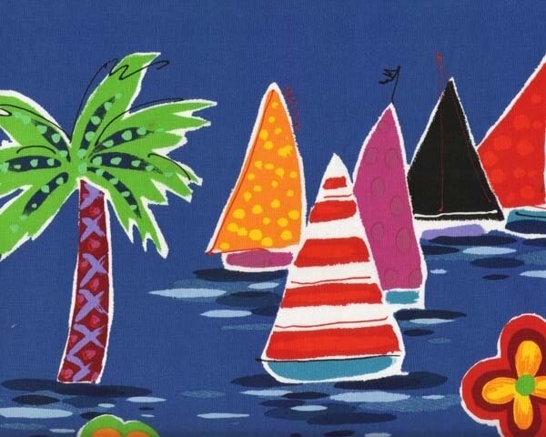 60-cm-Rapport Patchworkstoff "Vacation Getaway" mit großen Segelbooten, blau-orange-rot-grün