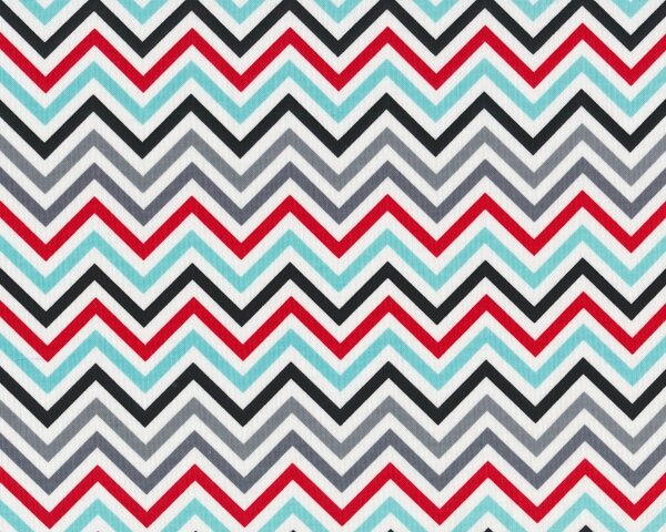 Patchworkstoff REMIX, schmale Chevron-Zacken, rot-grau-helles türkis