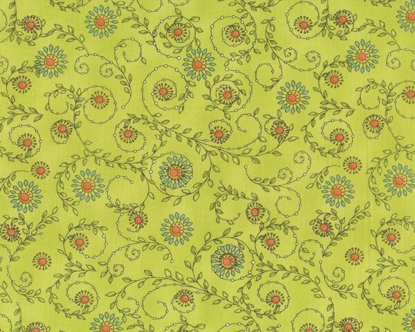 Patchworkstoff "Tree Hugers" mit gekringelten Zweigen, apfelgrün-aprikot