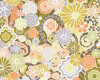 Patchworkstoff WILD WORLD, Sternenblumen und Spiralen, pastellgelb-moosgrün