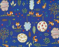 Patchworkstoff FOX PLAYGROUND, Füchse im Wald, blau-orange