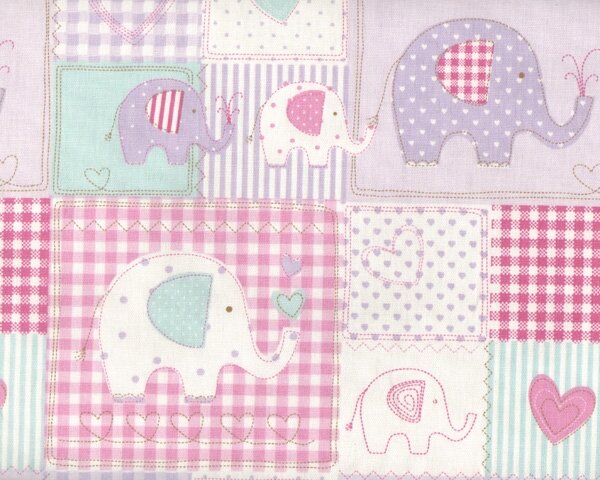 Englischer Dekostoff Clarke & Clarke BOBO, Elefanten, helllila-türkis