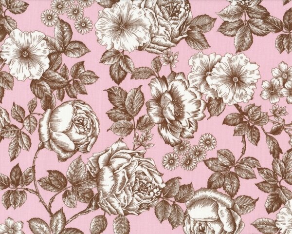 Patchworkstoff NEW TRADITIONS, Rosen, braun-rosa