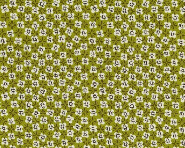 Patchworkstoff "Calico Cutey" mit Streublümchen im Rauten-Design, gedecktes limette
