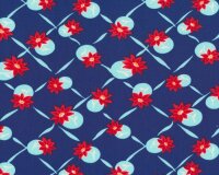 Patchworkstoff MISS KATE, Blüten-Gitter, blau-rot
