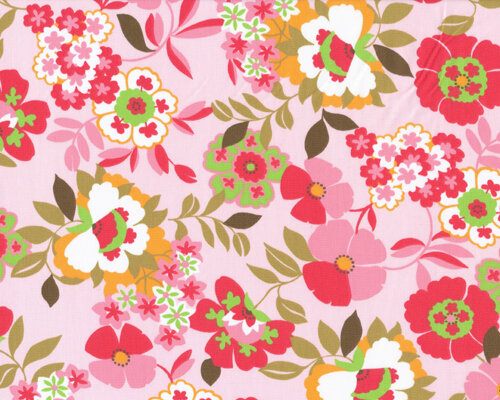 Baumwolle SALTA mit Blumen und kleinen Sträußen, rosa-pastellrot