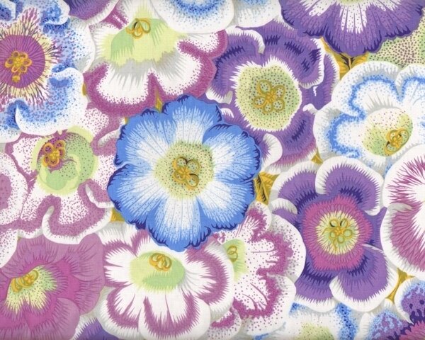 Feiner Patchworkstoff GLOXINIAS, Riesen-Blüten, helllila-hellblau