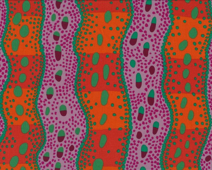 Feiner Patchworkstoff VICTORIA, Wellen-Streifen mit Punkten, dunkles orange-grün