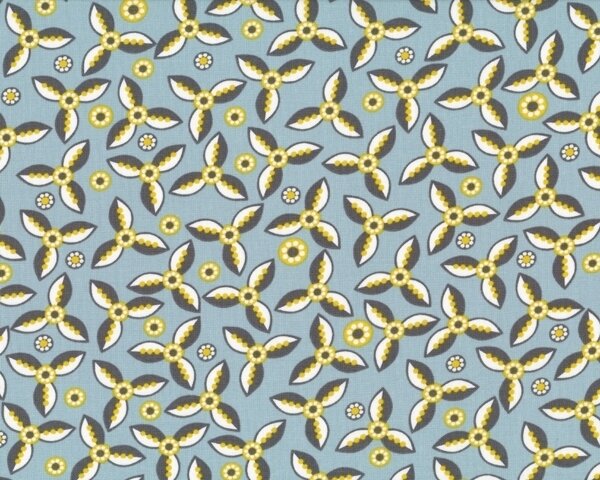 Patchworkstoff SILENT CINEMA mit kleinen Propeller-Blüten, blau, Jenean Morrison
