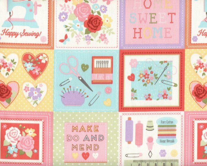 30-cm-Rapport Englischer Dekostoff Clarke & Clarke CRAFTWORK, Nähutensilien, rosa-hellblau