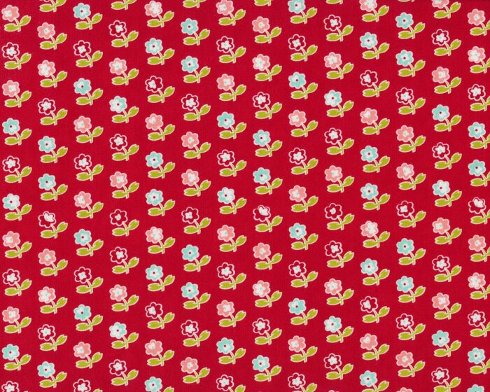 Patchworkstoff VINTAGE PICNIC, diagonale Blumen-Streifen, rot-limette, Moda Fabrics