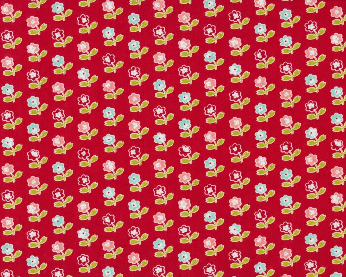 Patchworkstoff VINTAGE PICNIC, diagonale Blumen-Streifen, rot-limette, Moda Fabrics