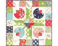 Patchworkstoff VINTAGE PICNIC, diagonale Blumen-Streifen, rot-limette, Moda Fabrics