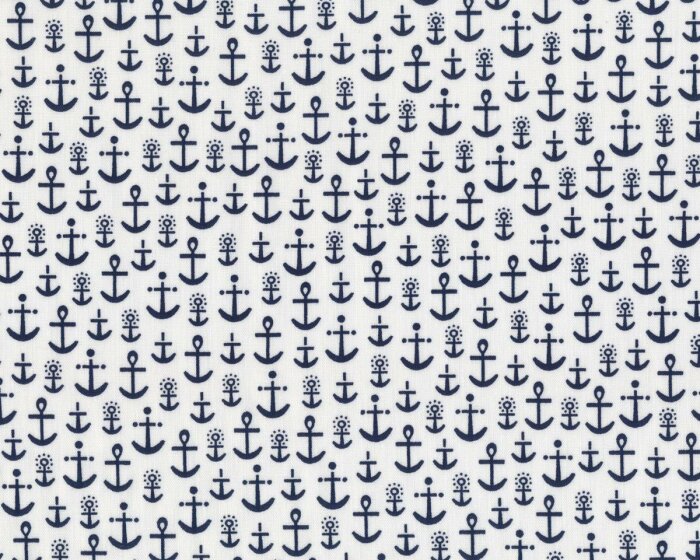 Patchworkstoff MESSAGE IN A BOTTLE, Anker, weiß-marineblau, Robert Kaufmann