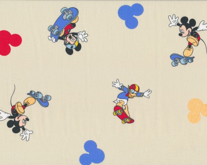 Baumwollstoff DISNEYLAND, Micky Maus und Donald Duck auf dem Skateboard, natur