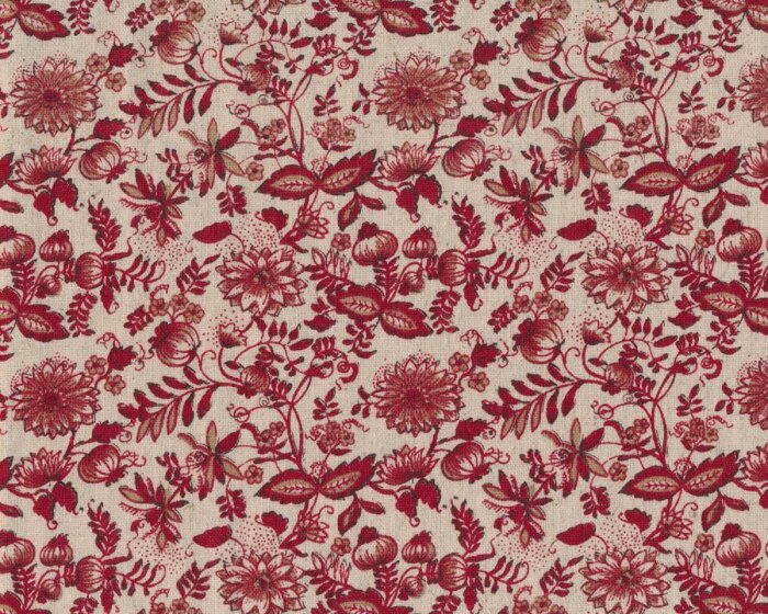Baumwoll-Leinen-Patchworkstoff BON VOYAGE, Lampion-Blüten-Zweige, natur dunkel-dunkelrot, Moda Fabrics