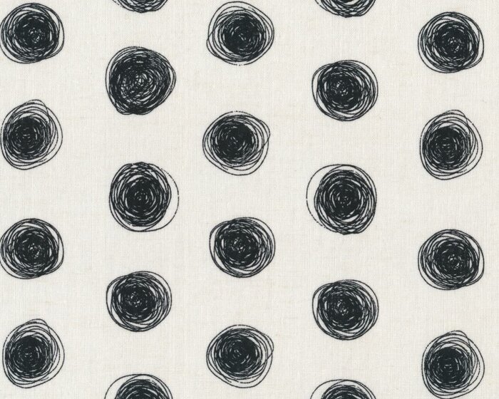 Patchworkstoff mit Leinen OLIVERA, Kritzelkreise, wollweiß-schwarz