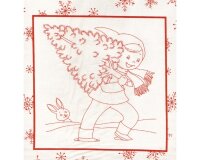 90-cm-Rapport Patchworkstoff LENA, Kinder im Winter, weiß-rot