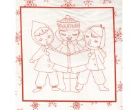 90-cm-Rapport Patchworkstoff LENA, Kinder im Winter, weiß-rot