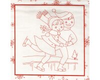 90-cm-Rapport Patchworkstoff LENA, Kinder im Winter, weiß-rot