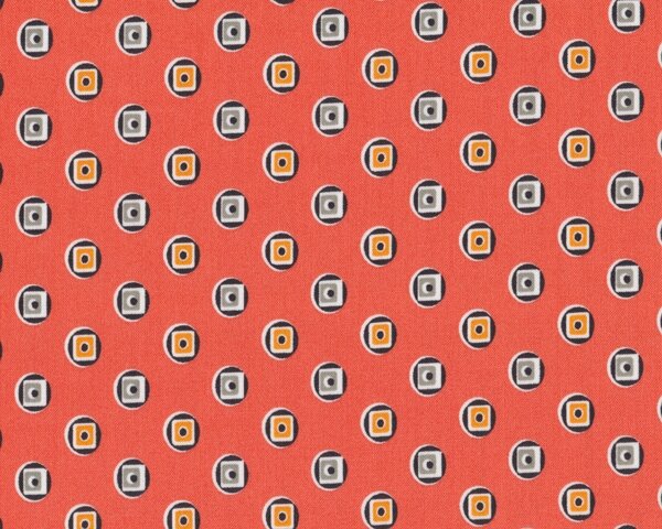 Patchworkstoff FLORENCE mit Viereck-Kreisen, lachsrot