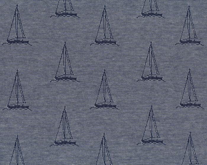 Single-Jacquard-Jersey aus Baumwolle von Westfalenstoffe PETIT CANOT, Segelboote, dunkelblau meliert