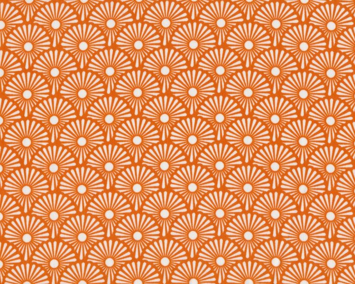 Feiner Baumwollstoff, Popeline BLOWBALLS, Fächer-Blumen, orange-weiß