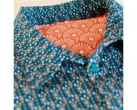 Feiner Baumwollstoff, Popeline BLOWBALLS, Fächer-Blumen, orange-weiß