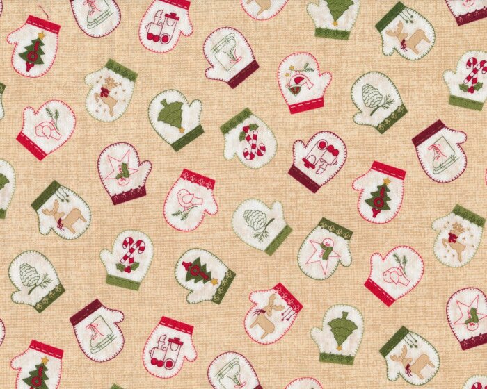 Patchworkstoff WRAPPED IN JOY, Handschuhe, hellbeige-moosgrün