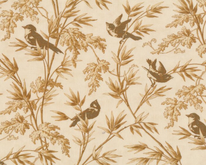 Patchworkstoff LARKSPUR, Vögel auf Zweigen, hellbeige-hellbraun, Moda Fabrics