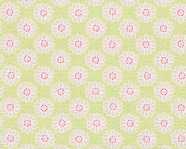 Englischer Dekostoff Clarke & Clarke "Nostalgic Daisy" mit Kreis-Blüten, helles apfelgrün