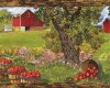 Patchworkstoff "Apple a Day" mit Obstgärten in Längsstreifen, grün-rot-braun