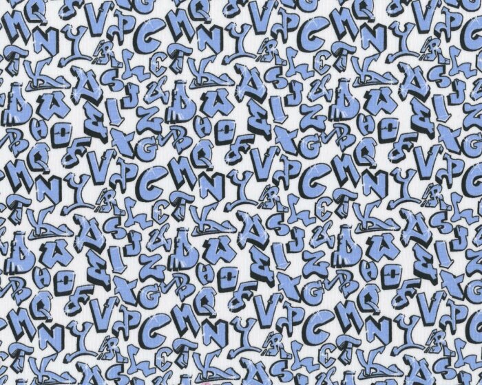 Baumwolljersey mit Elasthan LILLY ABC, Buchstaben, hellblau-weiß