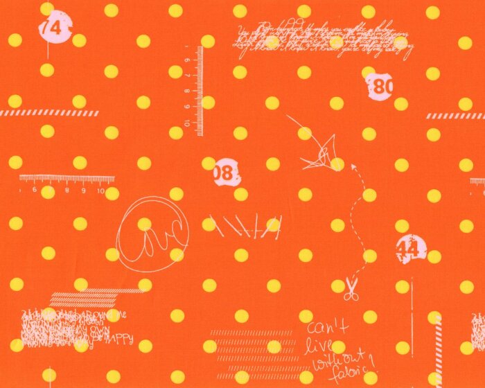 Patchworkstoff HEY DOT, Polka Dots und Skizzen, orange-gelb, Moda Fabrics