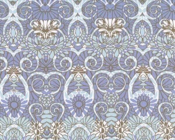 Patchworkserie "Wild World" mit geschwungen Ornamenten, taubenblau-hellblau