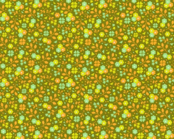 Feiner Baumwollstoff COVERED MEADOW, Streublümchen, helles olive-pastellorange