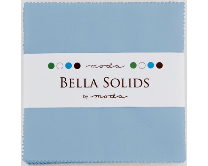 Precuts Charm Pack BELLA SOLIDS, 12,5 x 12,5 cm, 42 Quadrate, helles jeansblau, Moda Fabrics