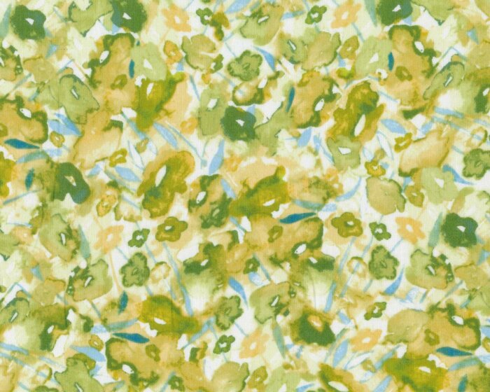 Patchworkstoff TREE FAERIES, Aquarell-Blumen, hellgrün-beige