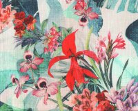 Baumwoll-Stretch AMADORA, Orchideen, mintgrün-rot