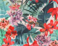 Baumwoll-Stretch AMADORA, Orchideen, mintgrün-rot