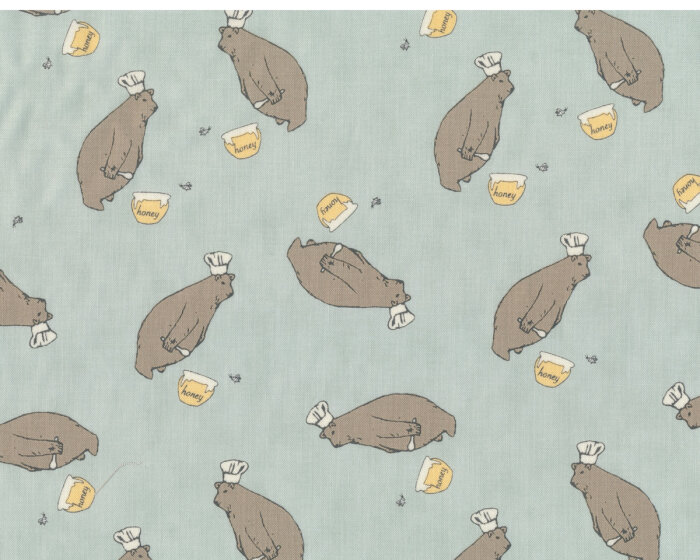 Patchworkstoff DARLING LITTLE DICKENS, Honigbär, helles petrolgrün-natur dunkel, Moda Fabrics
